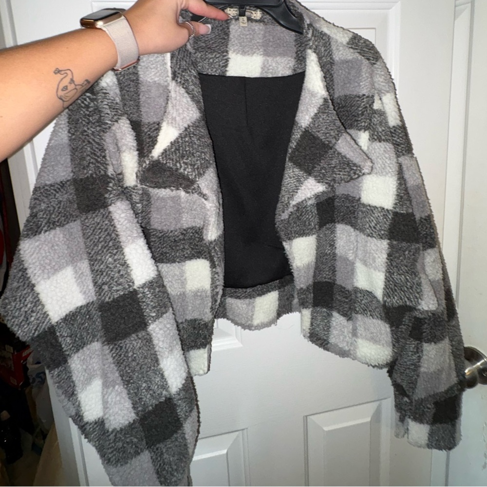 Black, white, grey checkered jacket